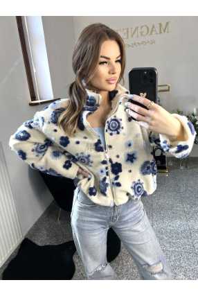 NB197 Kurtka / Bluza Polar Flower Biało - Niebieska