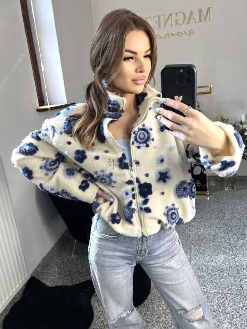 NB197 Kurtka / Bluza Polar Flower Biało - Niebieska