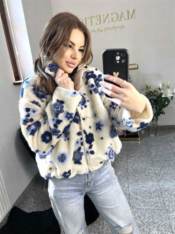 NB197 Kurtka / Bluza Polar Flower Biało - Niebieska