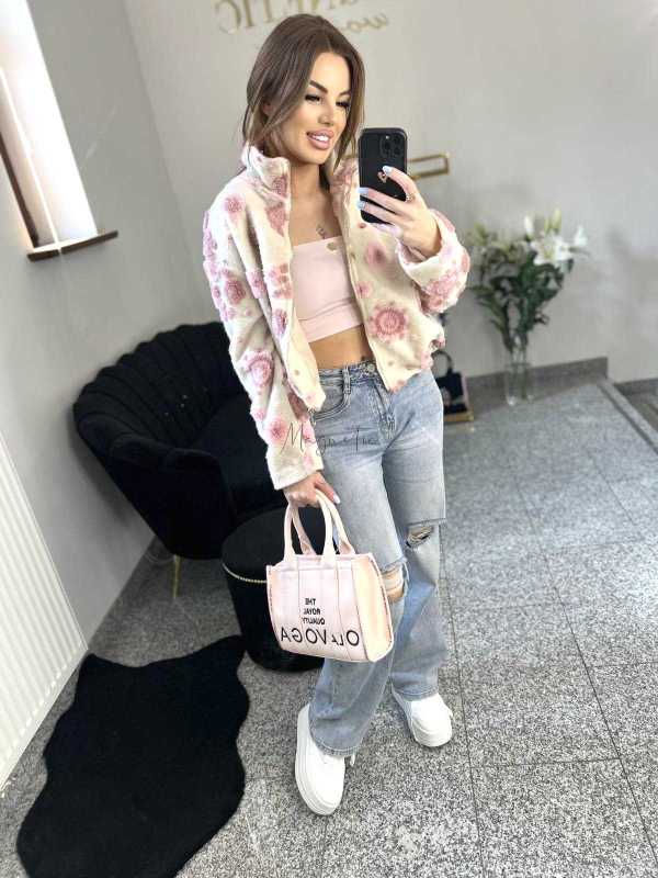 NB197 Kurtka / Bluza Polar Flower Biało - Różowa