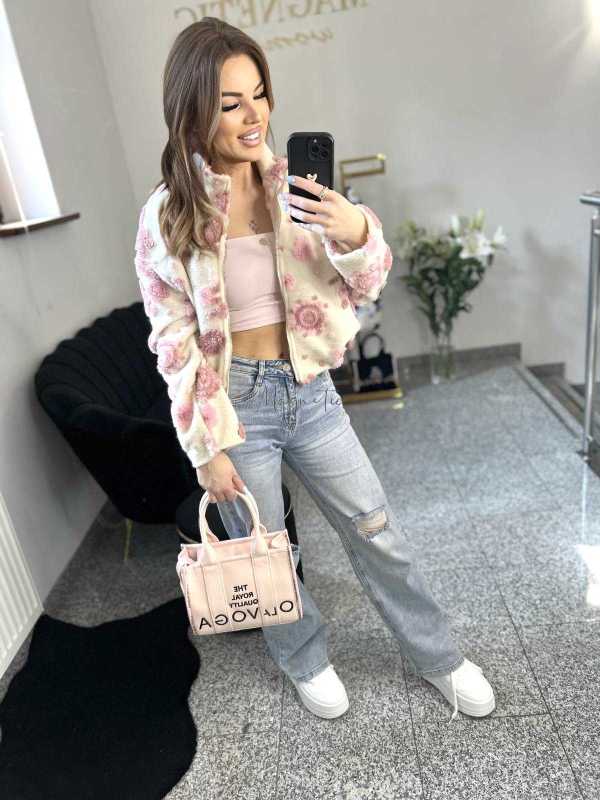 NB197 Kurtka / Bluza Polar Flower Biało - Różowa