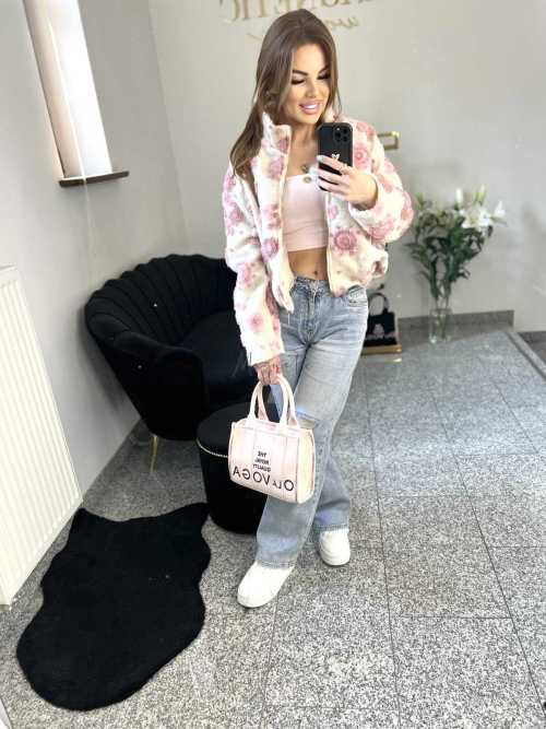 NB197 Kurtka / Bluza Polar Flower Biało - Różowa