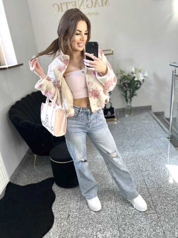 NB197 Kurtka / Bluza Polar Flower Biało - Różowa