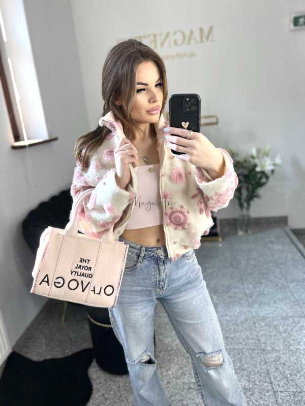 NB197 Kurtka / Bluza Polar Flower Biało - Różowa