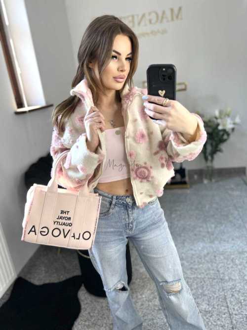 NB197 Kurtka / Bluza Polar Flower Biało - Różowa