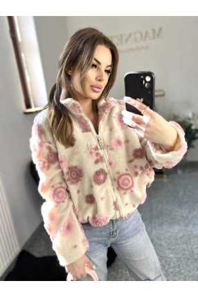 NB197 Kurtka / Bluza Polar Flower Biało - Różowa