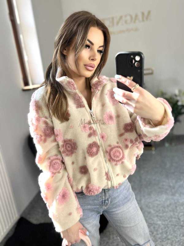 NB197 Kurtka / Bluza Polar Flower Biało - Różowa