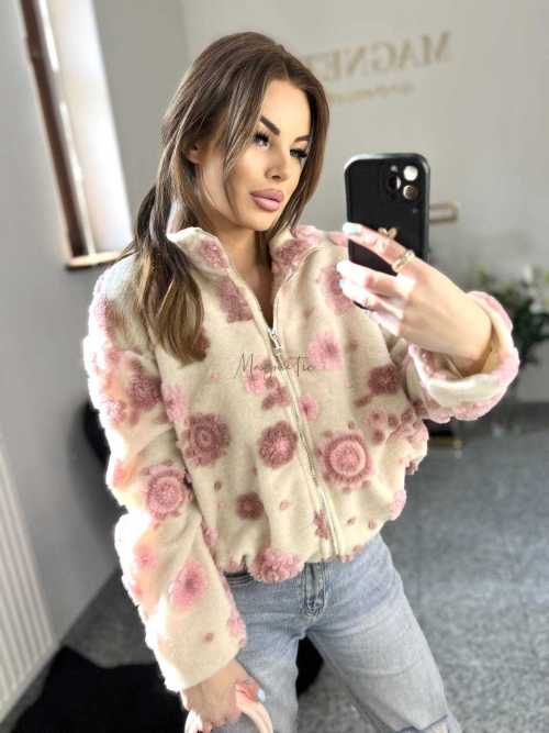 NB197 Kurtka / Bluza Polar Flower Biało - Różowa