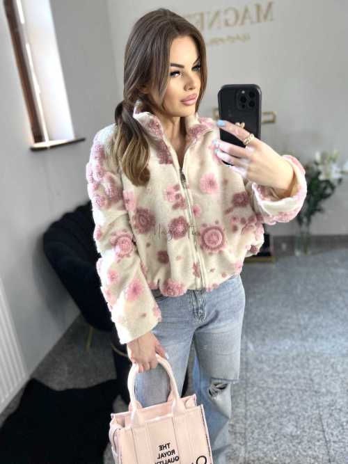 NB197 Kurtka / Bluza Polar Flower Biało - Różowa