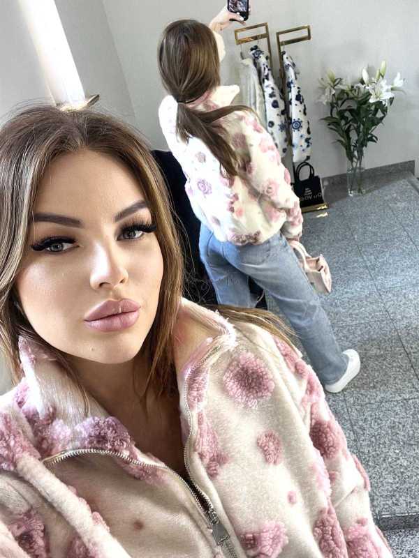 NB197 Kurtka / Bluza Polar Flower Biało - Różowa