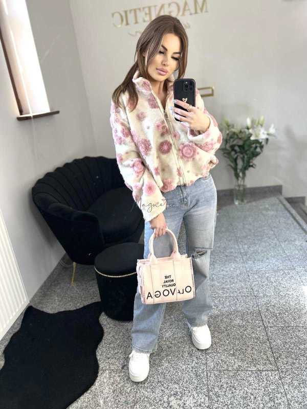 NB197 Kurtka / Bluza Polar Flower Biało - Różowa