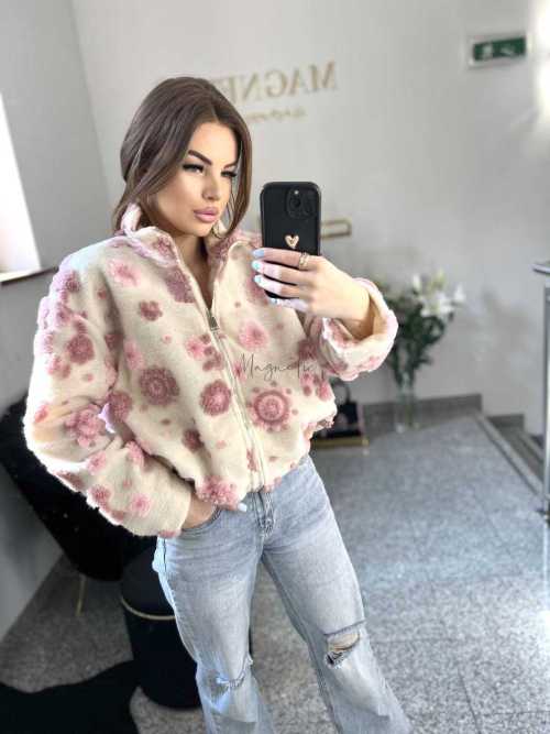 NB197 Kurtka / Bluza Polar Flower Biało - Różowa