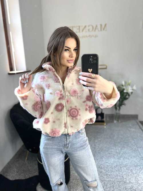 NB197 Kurtka / Bluza Polar Flower Biało - Różowa