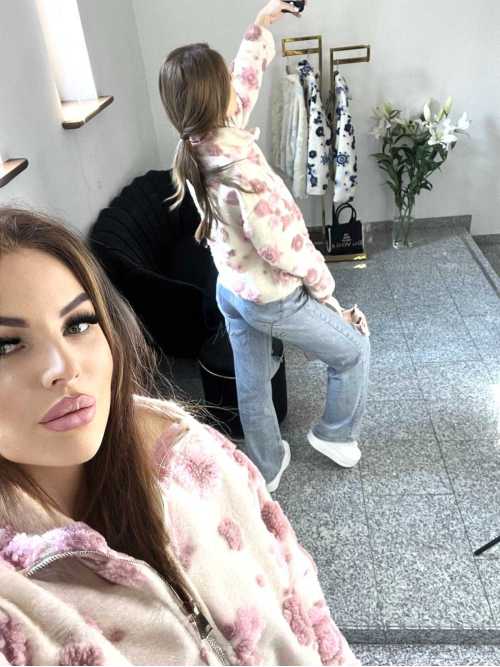 NB197 Kurtka / Bluza Polar Flower Biało - Różowa