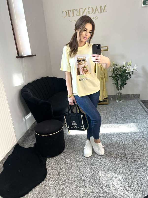 NB199 T-shirt Damski Bawełna z kolorowym nadrukiem Żółty