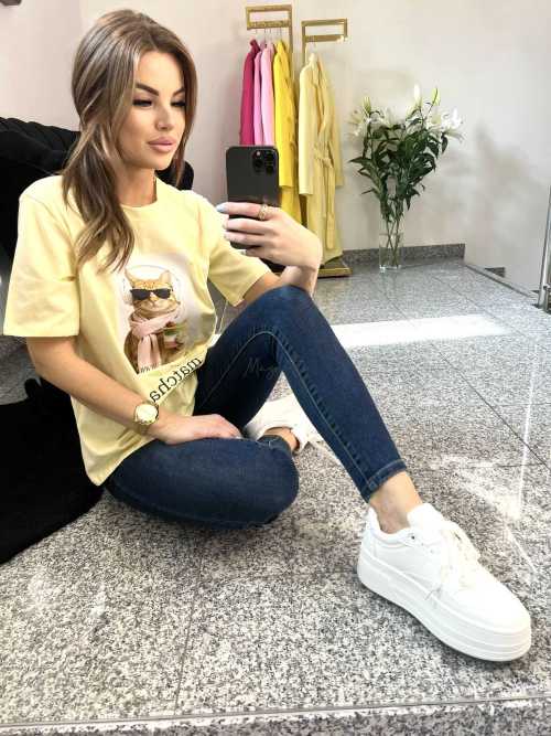 NB199 T-shirt Damski Bawełna z kolorowym nadrukiem Żółty