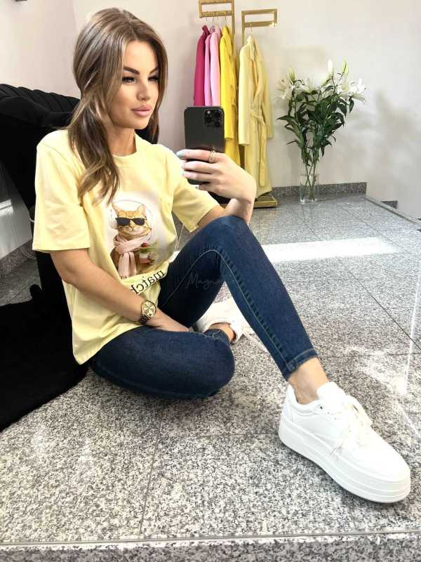 NB199 T-shirt Damski Bawełna z kolorowym nadrukiem Żółty