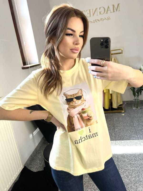 NB199 T-shirt Damski Bawełna z kolorowym nadrukiem Żółty