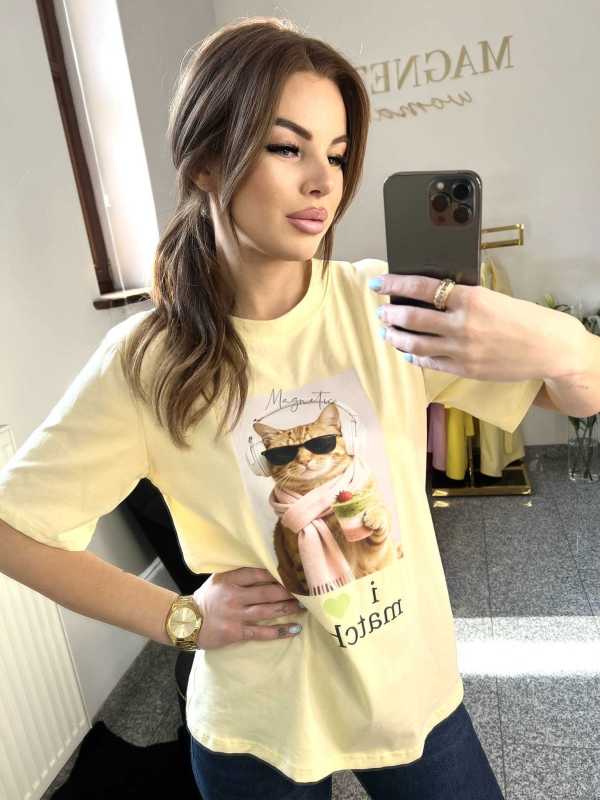 NB199 T-shirt Damski Bawełna z kolorowym nadrukiem Żółty