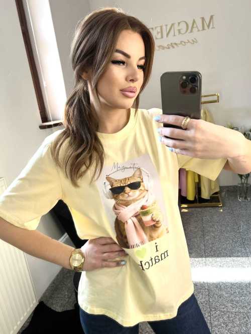 NB199 T-shirt Damski Bawełna z kolorowym nadrukiem Żółty