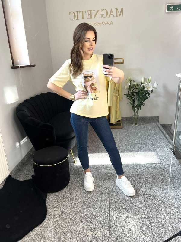 NB199 T-shirt Damski Bawełna z kolorowym nadrukiem Żółty