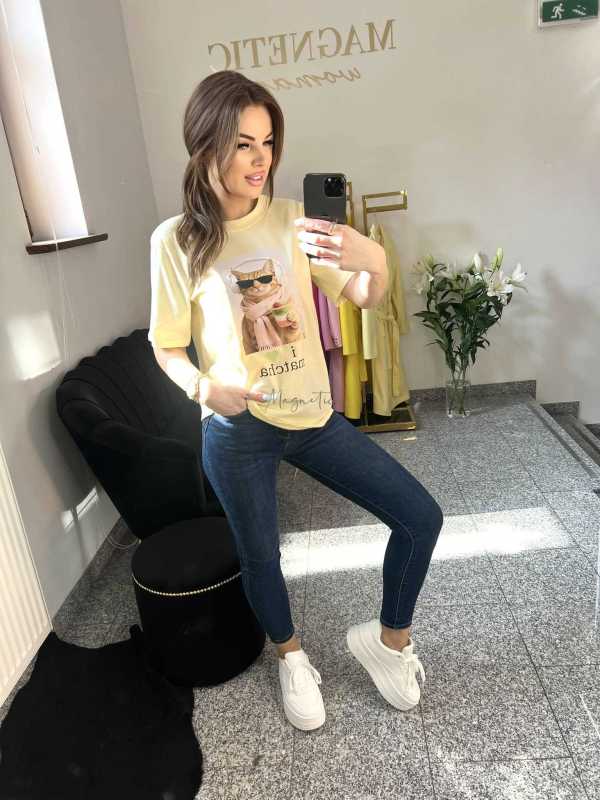 NB199 T-shirt Damski Bawełna z kolorowym nadrukiem Żółty