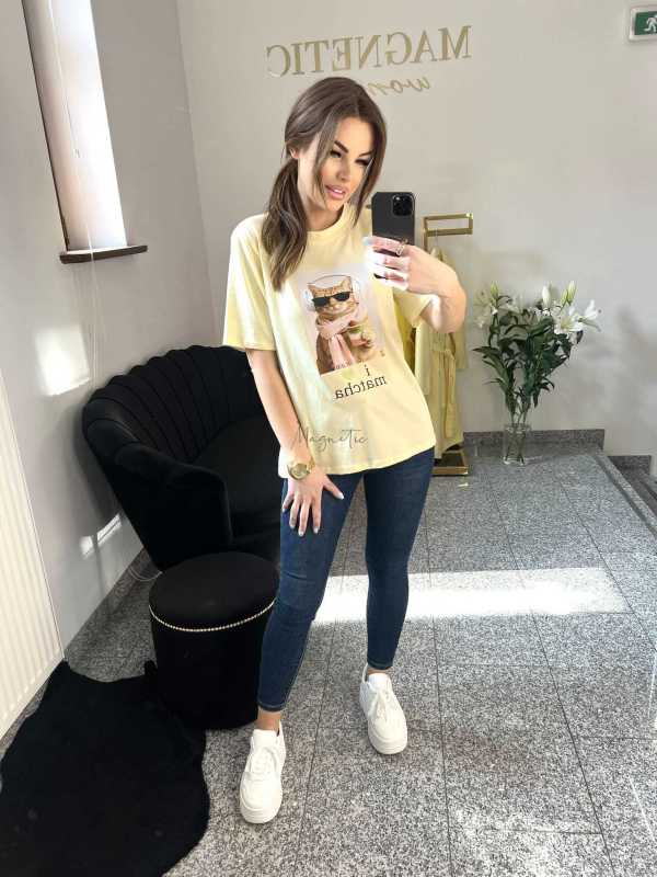 NB199 T-shirt Damski Bawełna z kolorowym nadrukiem Żółty