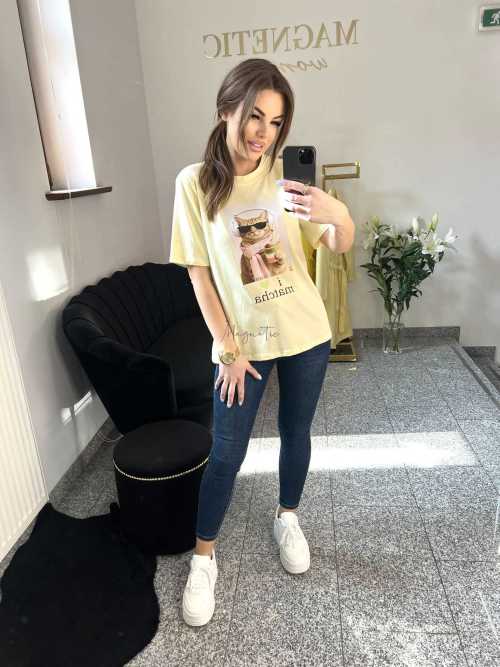 NB199 T-shirt Damski Bawełna z kolorowym nadrukiem Żółty