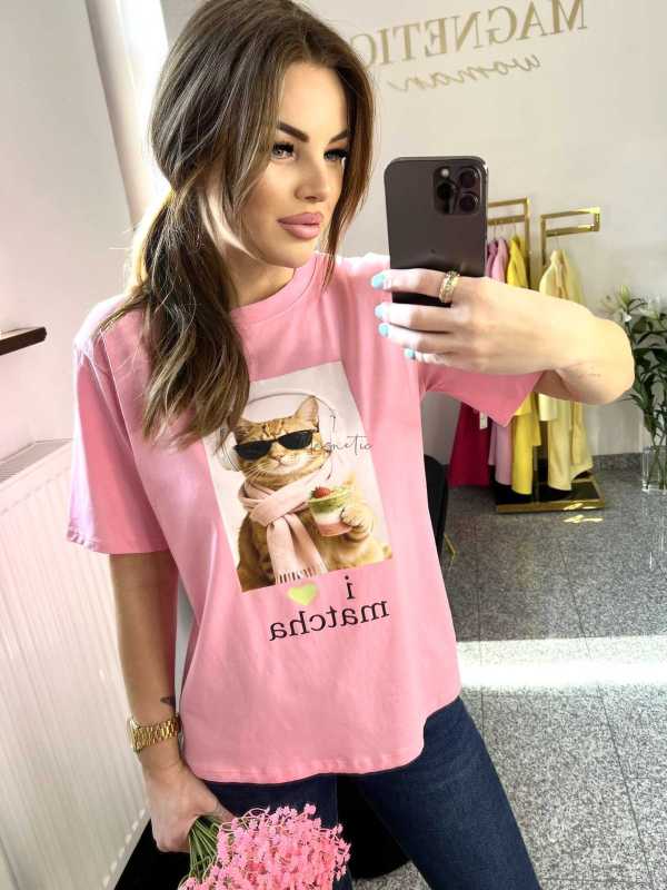 NB199 T-shirt Damski Bawełna z kolorowym nadrukiem Różowy