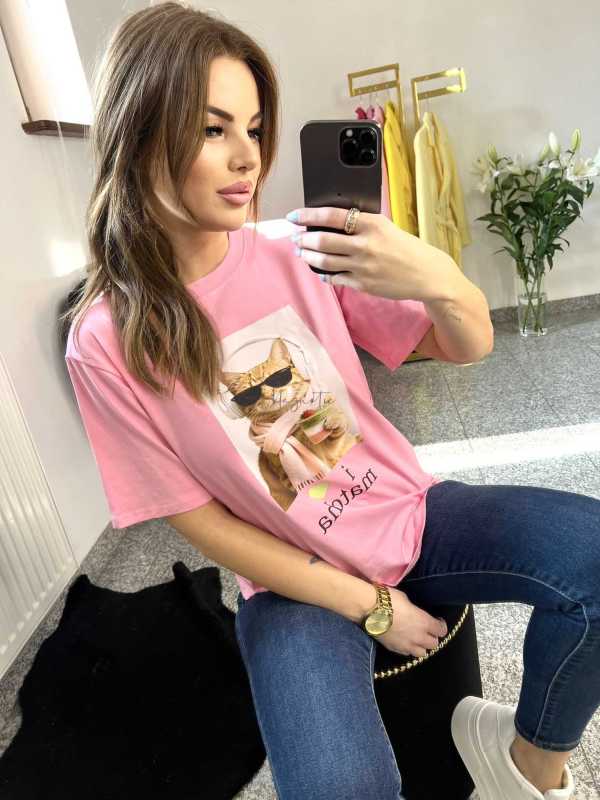 NB199 T-shirt Damski Bawełna z kolorowym nadrukiem Różowy