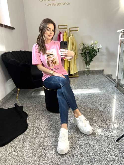 NB199 T-shirt Damski Bawełna z kolorowym nadrukiem Różowy