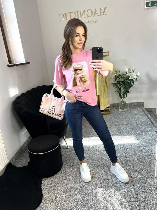 NB199 T-shirt Damski Bawełna z kolorowym nadrukiem Różowy