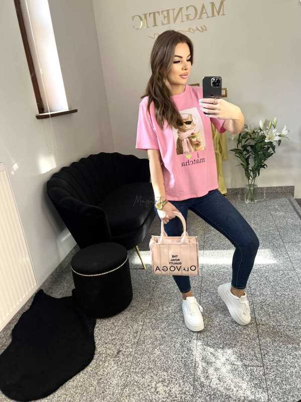 NB199 T-shirt Damski Bawełna z kolorowym nadrukiem Różowy