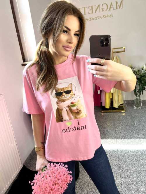 NB199 T-shirt Damski Bawełna z kolorowym nadrukiem Różowy