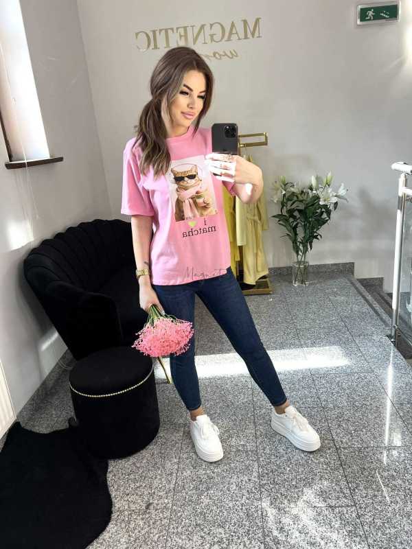 NB199 T-shirt Damski Bawełna z kolorowym nadrukiem Różowy