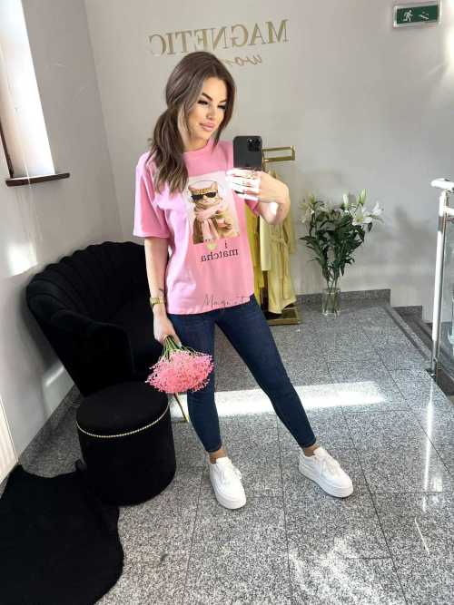 NB199 T-shirt Damski Bawełna z kolorowym nadrukiem Różowy