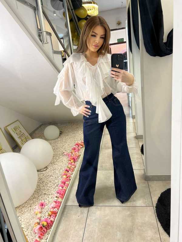 NB220 Elegancka Koszula z falbanami Biała