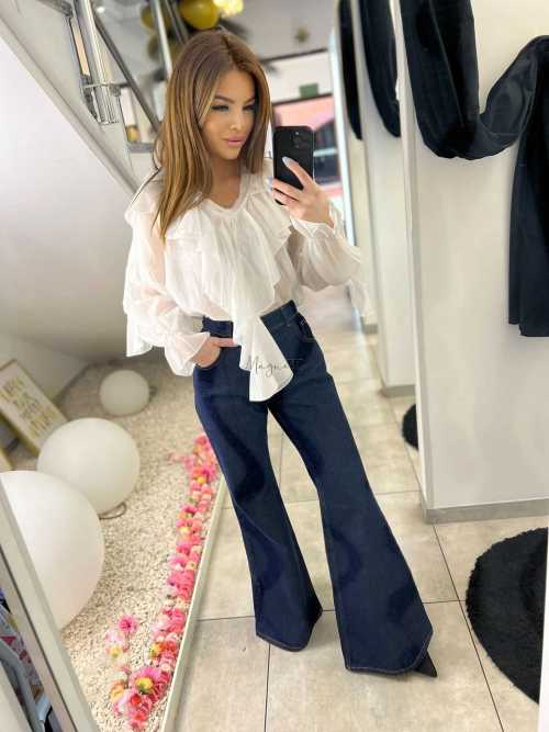 NB220 Elegancka Koszula z falbanami Biała