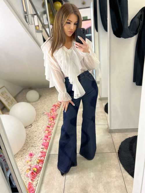 NB220 Elegancka Koszula z falbanami Biała