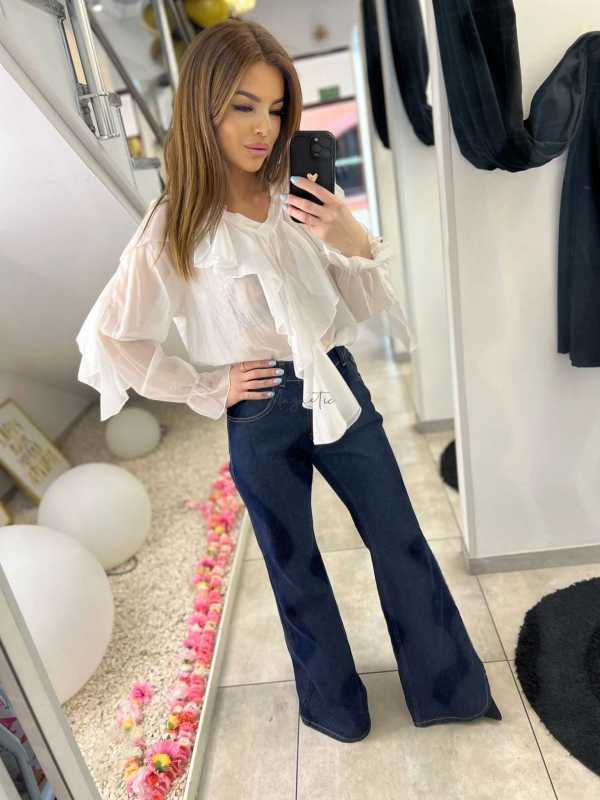 NB220 Elegancka Koszula z falbanami Biała