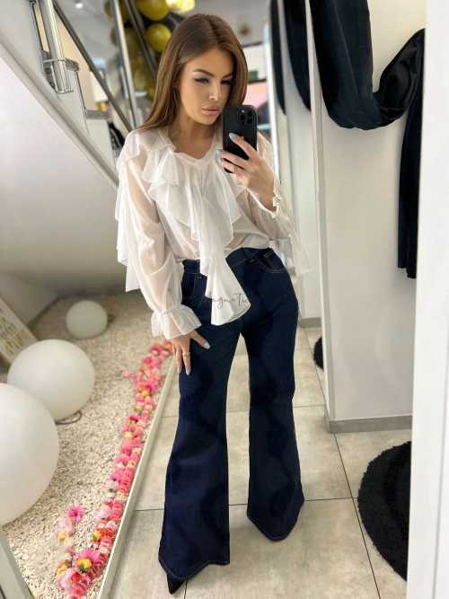 NB220 Elegancka Koszula z falbanami Biała