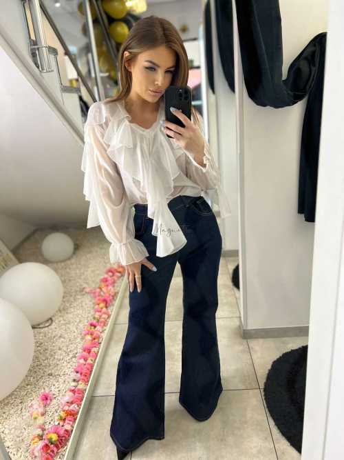 NB220 Elegancka Koszula z falbanami Biała