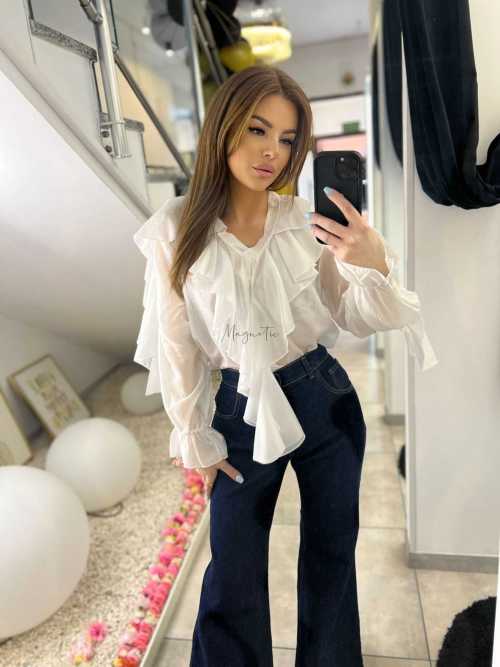 NB220 Elegancka Koszula z falbanami Biała