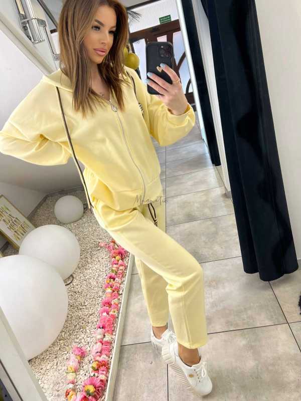 NB203 Komplet Dresowy Damski Masełkowy Bluza na Zamek Żółta
