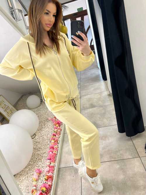 NB203 Komplet Dresowy Damski Masełkowy Bluza na Zamek Żółta