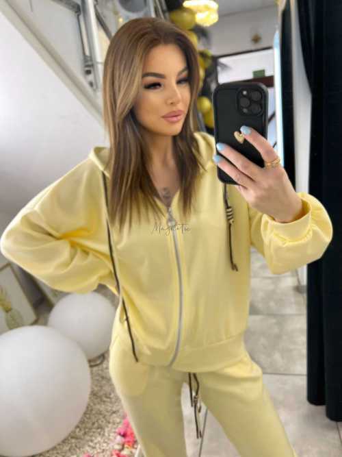 NB203 Komplet Dresowy Damski Masełkowy Bluza na Zamek Żółta