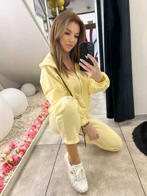 NB203 Komplet Dresowy Damski Masełkowy Bluza na Zamek Żółta