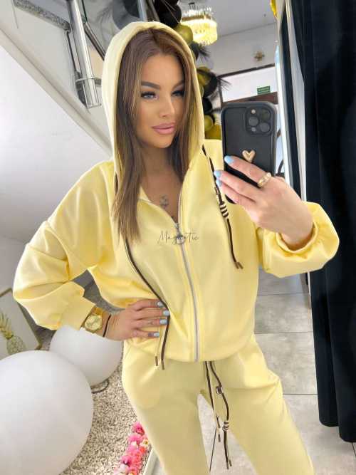 NB203 Komplet Dresowy Damski Masełkowy Bluza na Zamek Żółta