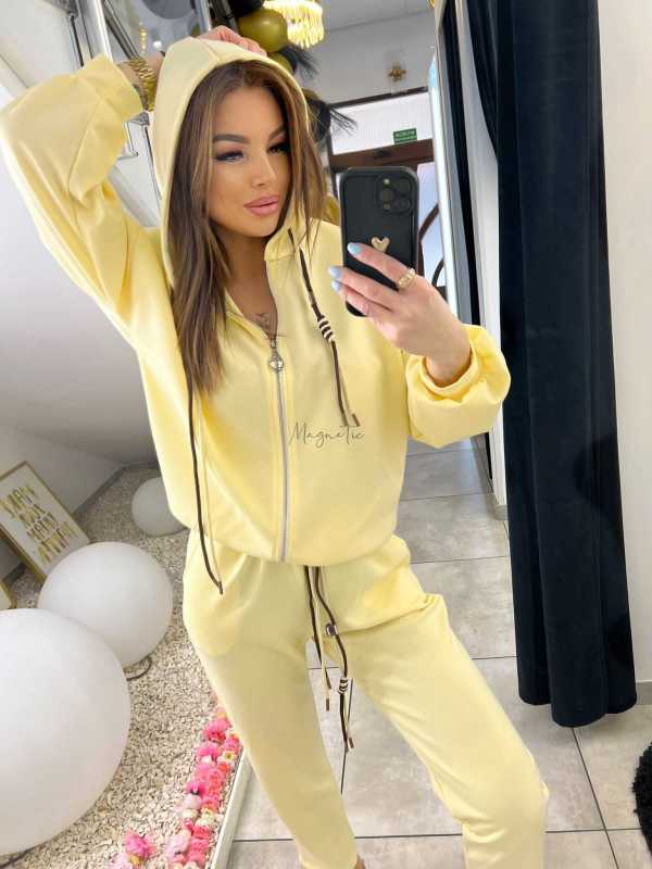 NB203 Komplet Dresowy Damski Masełkowy Bluza na Zamek Żółta