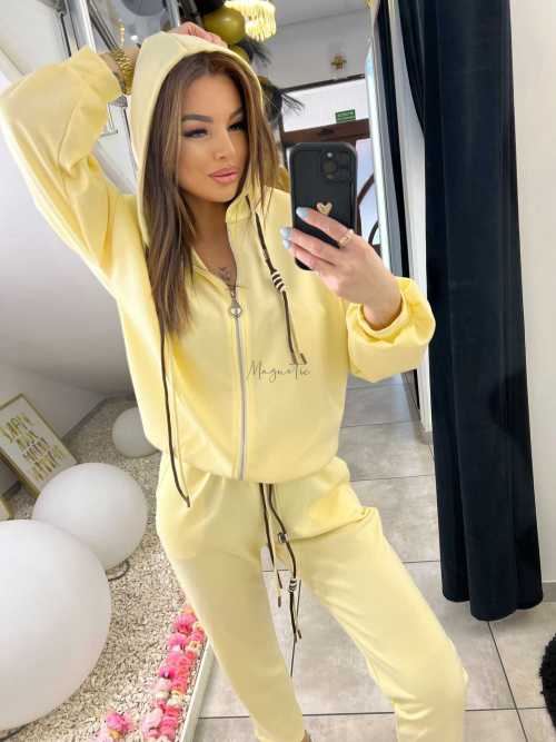 NB203 Komplet Dresowy Damski Masełkowy Bluza na Zamek Żółta